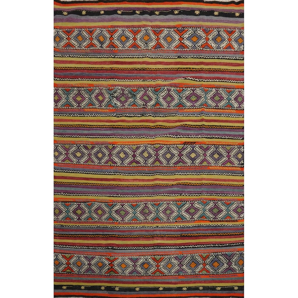 Hand Woven Oriental 100% Wool Carpet Southwestern Tribal Multi-Colored Kilim Area Rug - 8' 8'' X 5' 10''