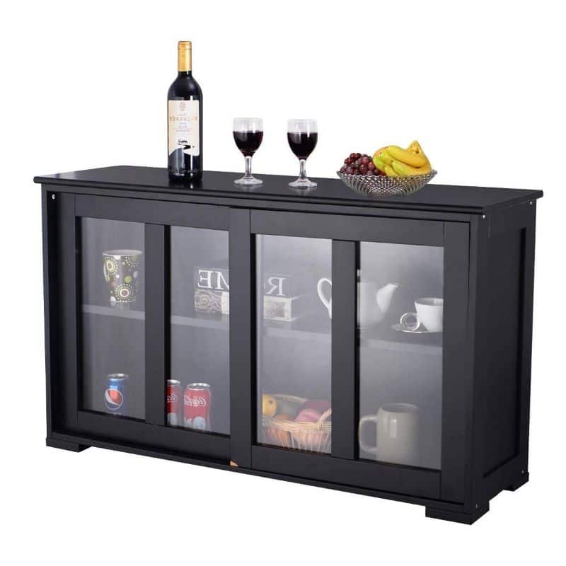 Black Sideboard Buffet Dining Storage Cabinet with 2 Glass Sliding Doors - 24.6'' H x 41.9'' W x 13'' D