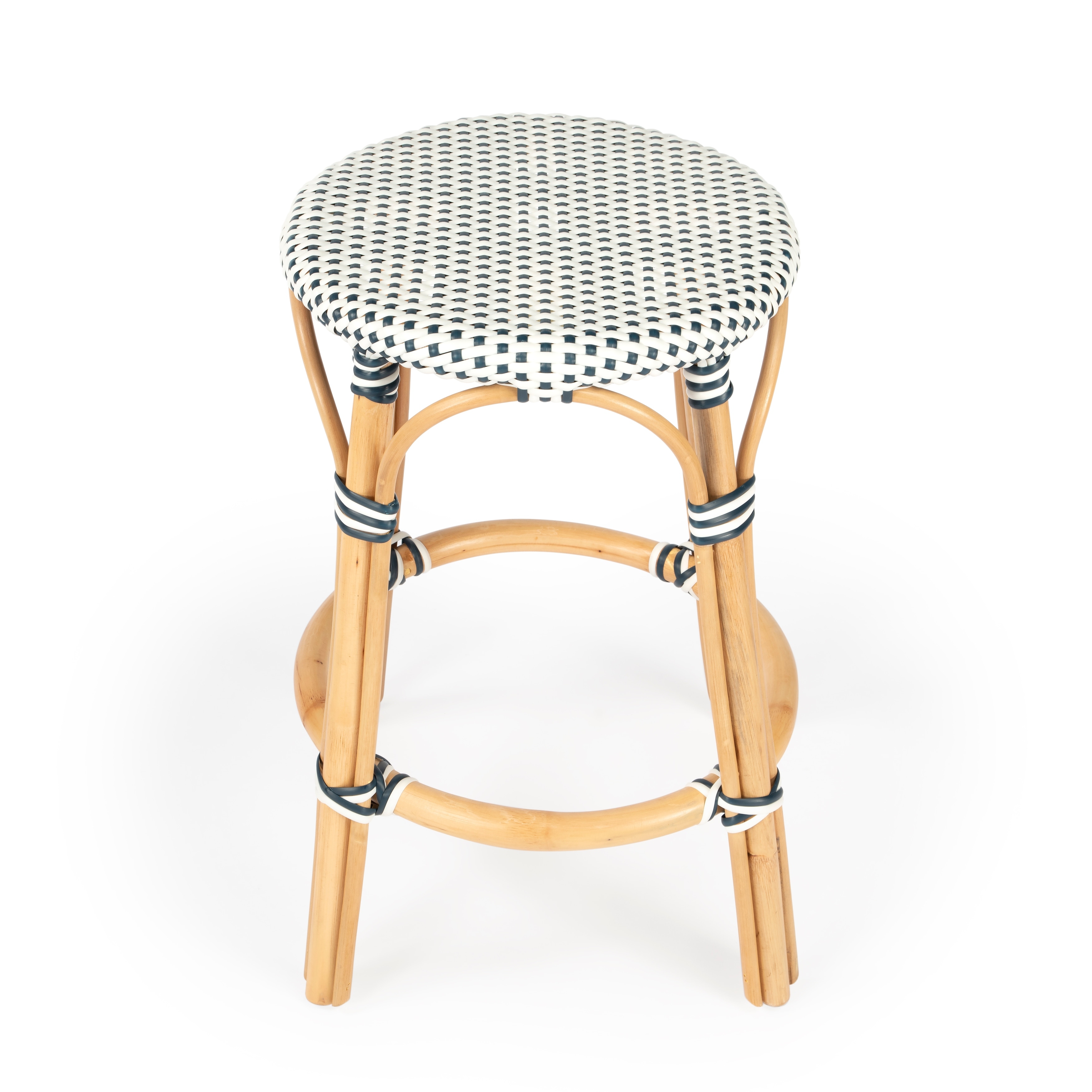 Blue and white rattan counter hotsell stools