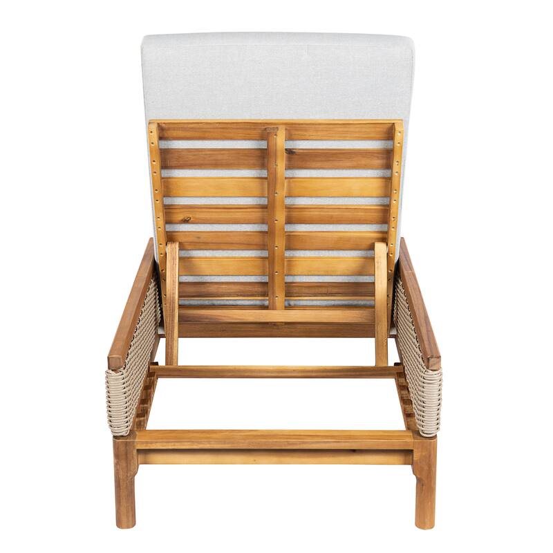 Christopher Knight Home - Solid Acacia Wood Outdoor Chaise Lounge with 4-Position Adjustable Backrest & Woven Rattan Accents