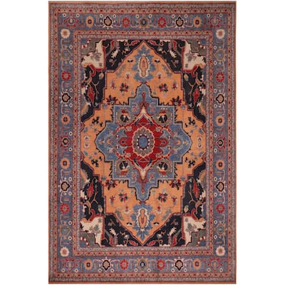 Southwestern Kazak Cruz Orange/Blue Wool Rug - 8'1'' x 10'0''