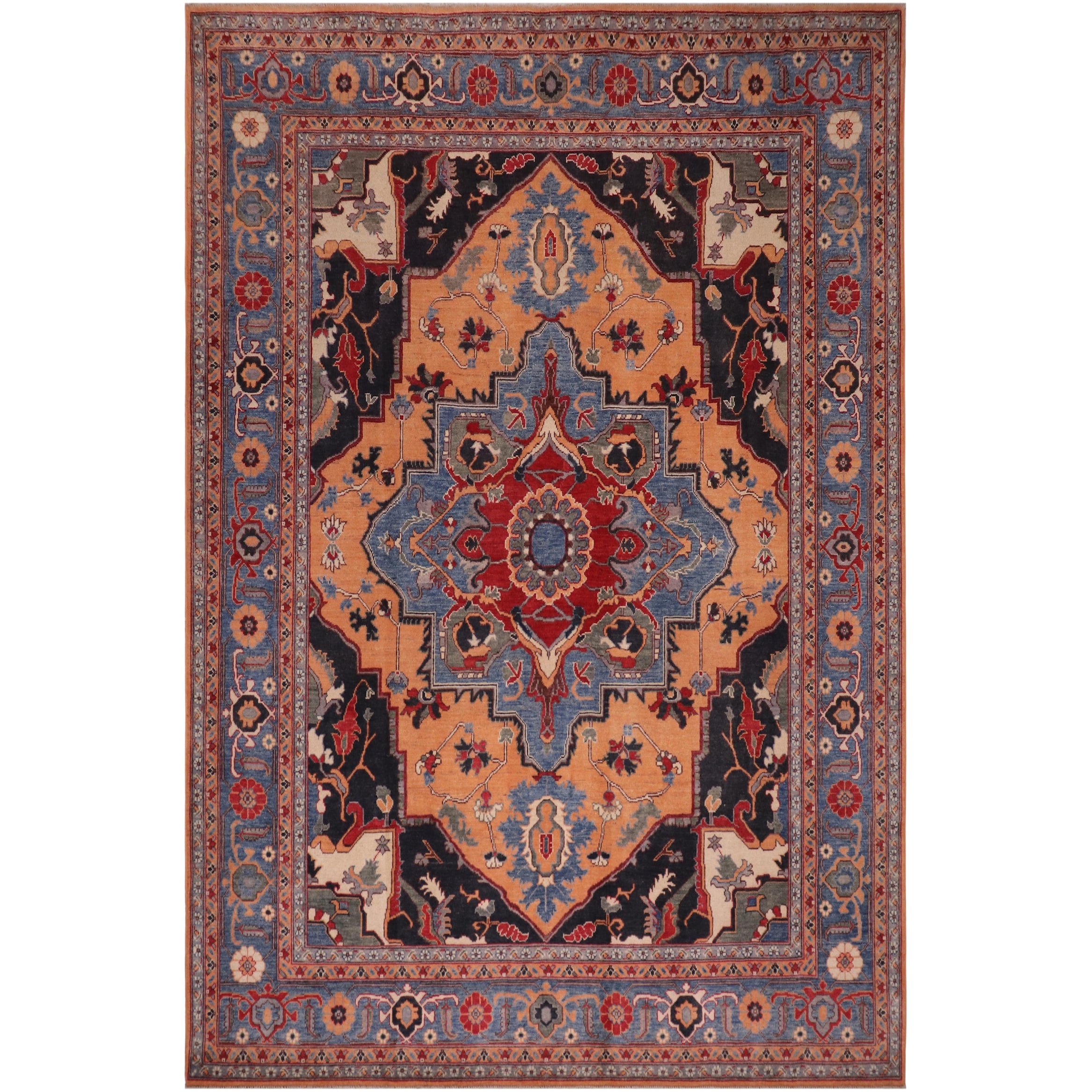 Southwestern Kazak Cruz Orange/Blue Wool Rug - 8'1'' x 10'0''