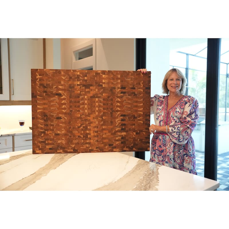 XL EcoDecors FSC Certified Solid Teak Cutting Board 40" x 28", End Grain Butcher Block for Kitchen, BBQ & Carving