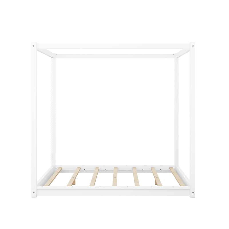 Wooden Canopy Platform Bed with Support Legs