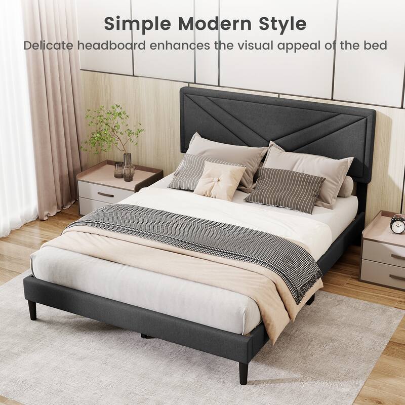 Gymax Twin / Full / Queen Size Bed Frame w/ Tufted Headboard & Wooden