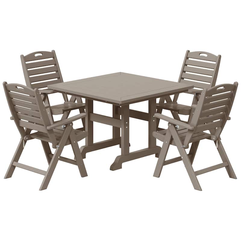 Laguna 5-Piece Square Table Folding Highback Chair Dining Set