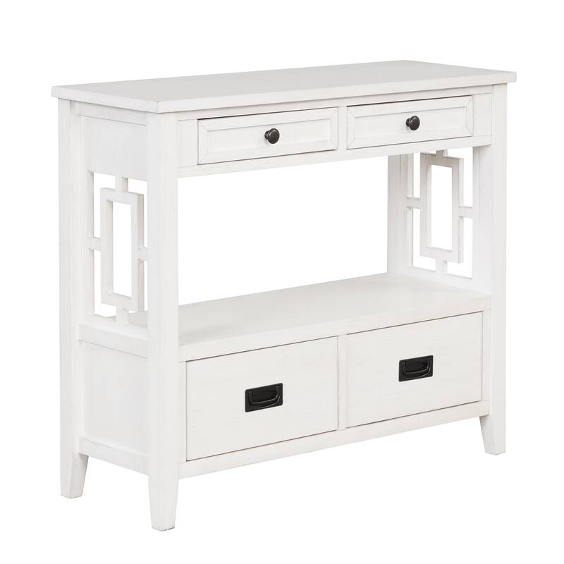 36'' Pine Entryway Table Console Table with 4 Drawers & Open Shelf, Farmhouse Side Table Sofa Table for Entryway Living Room