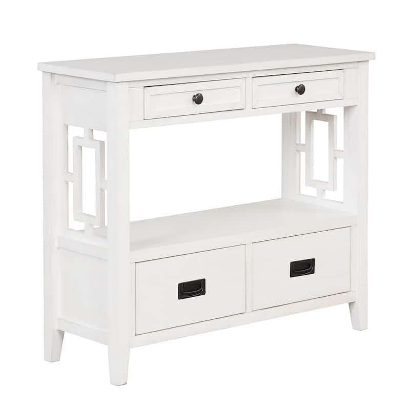 36''Farmhouse Pine Wood Console Table Entry Sofa Table with 4 Drawers & 1 Storage Shelf for Living Room Hallway Kitchen
