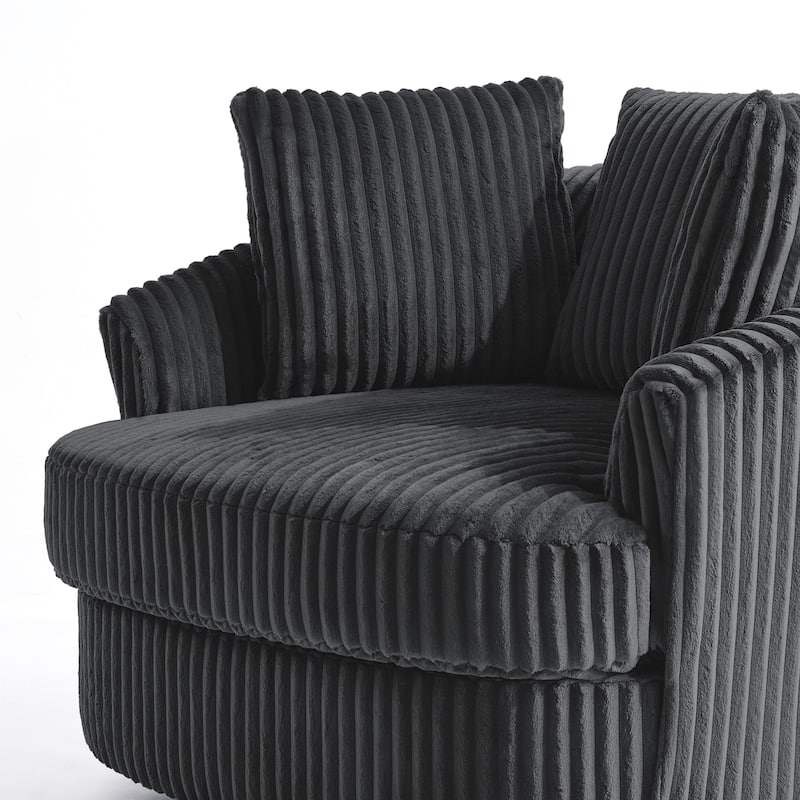 Oversized 43" W Plush Corduroy Recessed Arm Swivel Barrel Chair