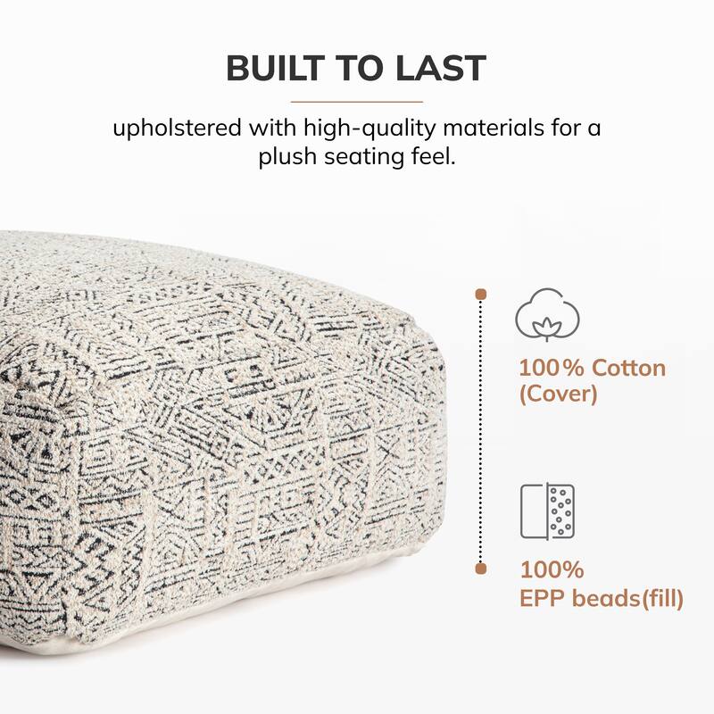 Jani Escondido 34-inch Gray & Ivory Oversized Pouf Ottoman - Stylish Footrest for Living Room, Bedroom
