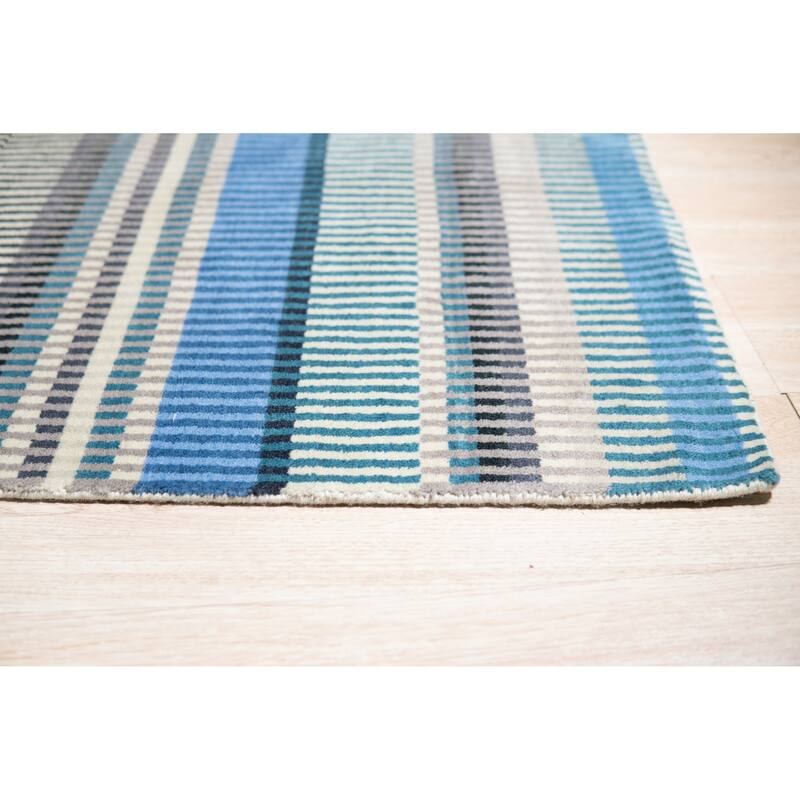 Home Decor Hand-Knotted Wool Stripe/Blue Modern Striped Rug Stylish and Durable Area Rug for Enhancing the Comfort