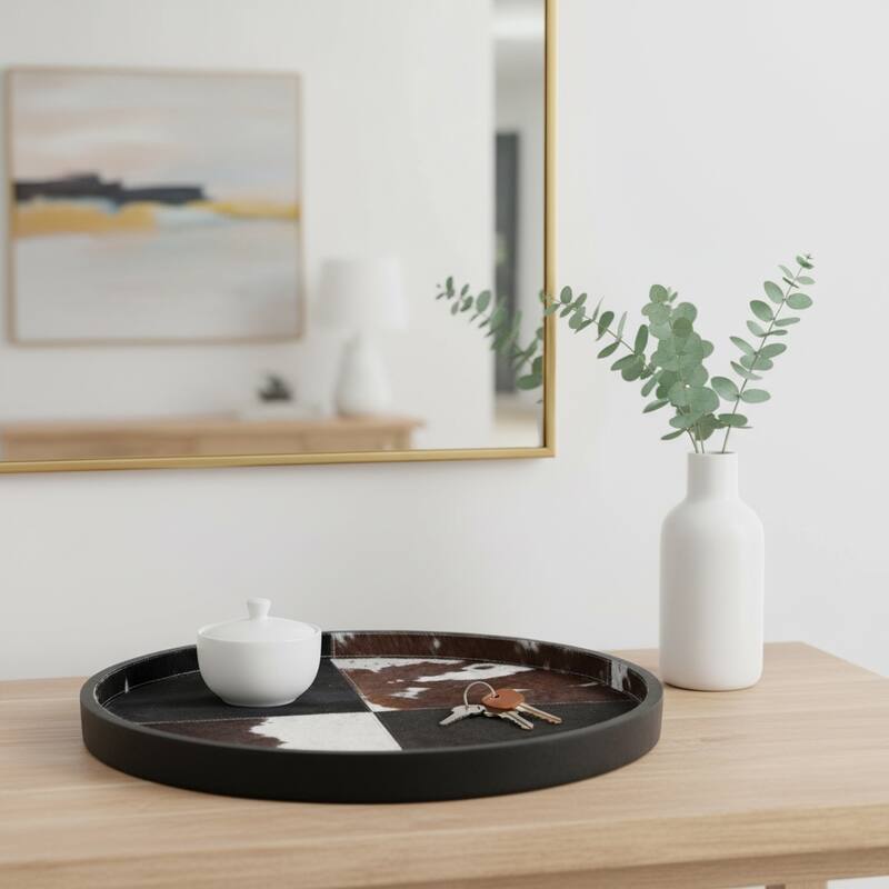 Wood Decorative Tray Stylish Round Two-Tone Design - 29" Black - 28.75" - Black - 28.75"