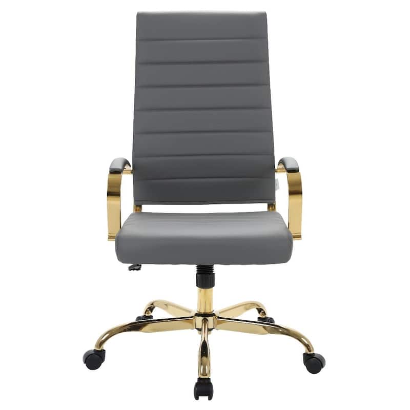 LeisureMod Benmar High-Back Leather Office Chair With Gold Frame - Red - 24.5"Dx22.5"Wx46"H