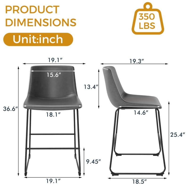 Modern PU Leather Stools with Footrest Set of 2
