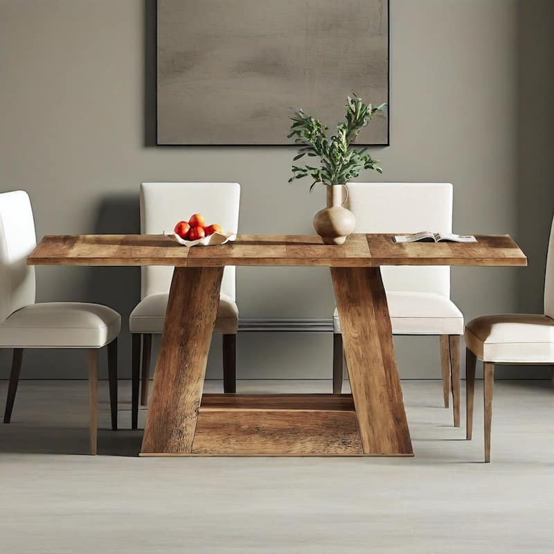 Wood Faux Marble 6 Seater Rectangular Dining Table - 62.99"W x 31.5"D x 29.5"H