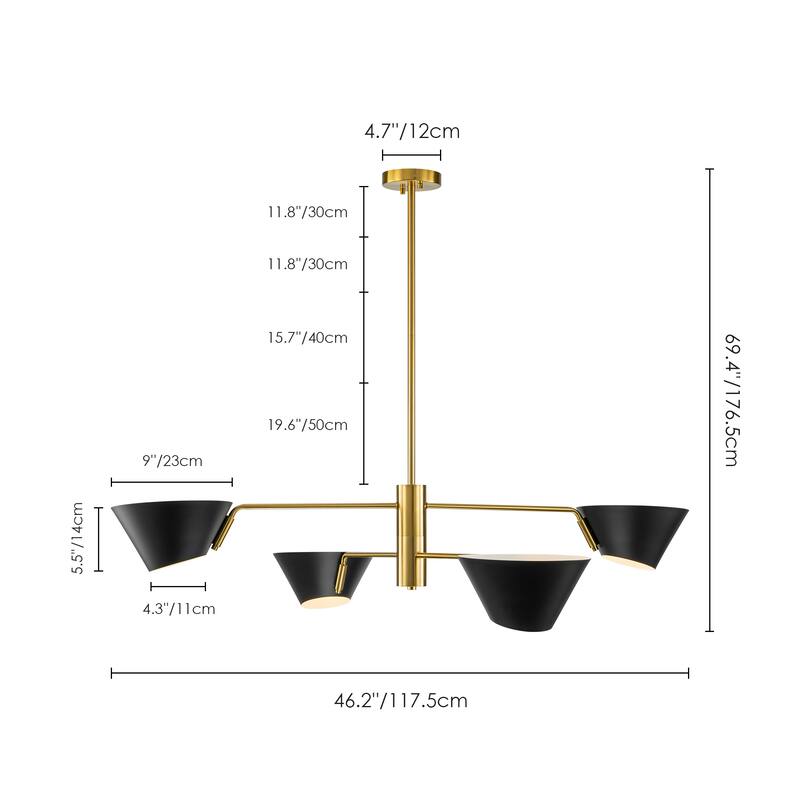 4/6-Light Mid-Century Modern Industrial Sputnik 2/3-Tiered Linear Chandelier