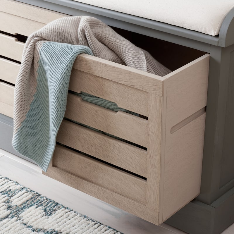 SAFAVIEH Mozella 3-Drawer Cushion Bench - 42" W x 15" D x 20" H - 42Wx15Dx20H