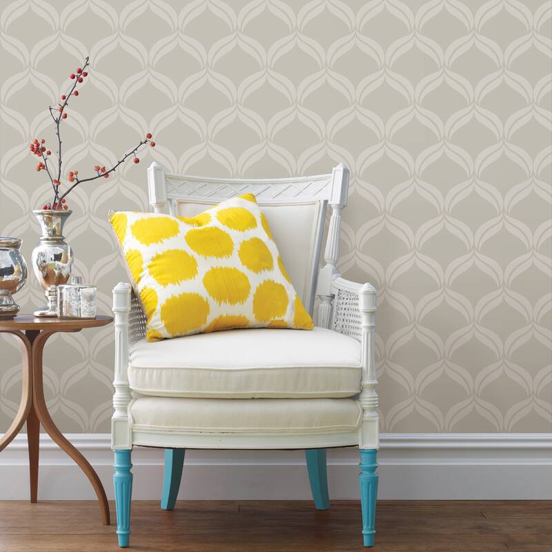 A-Street Prints Petals Taupe Beaded Ogee Wallpaper