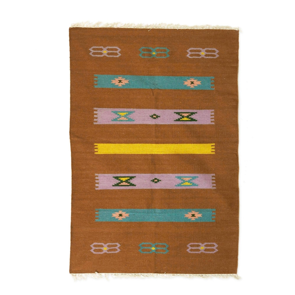 Handmade Sepia Delight Wool area rug (India) - 3'6" x 5'8" Oval