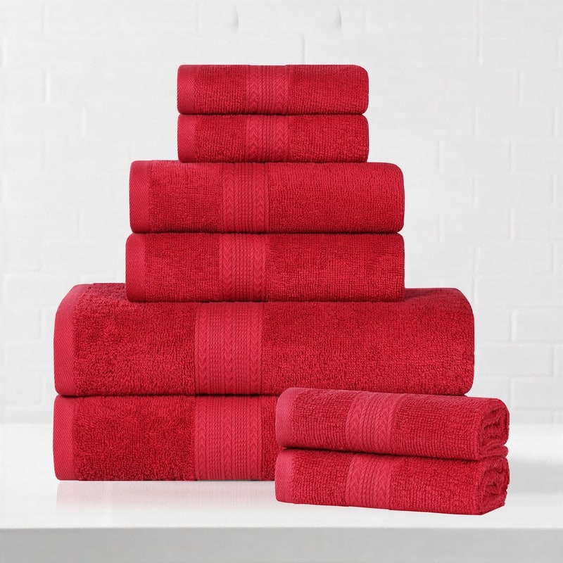 Superior Eco-Friendly Cotton 8-Piece Towel Set - Cranberry