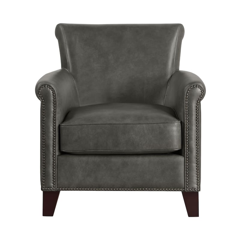 Raya 31.5" Leather Upholstered Accent Chair - Nailhead Trim