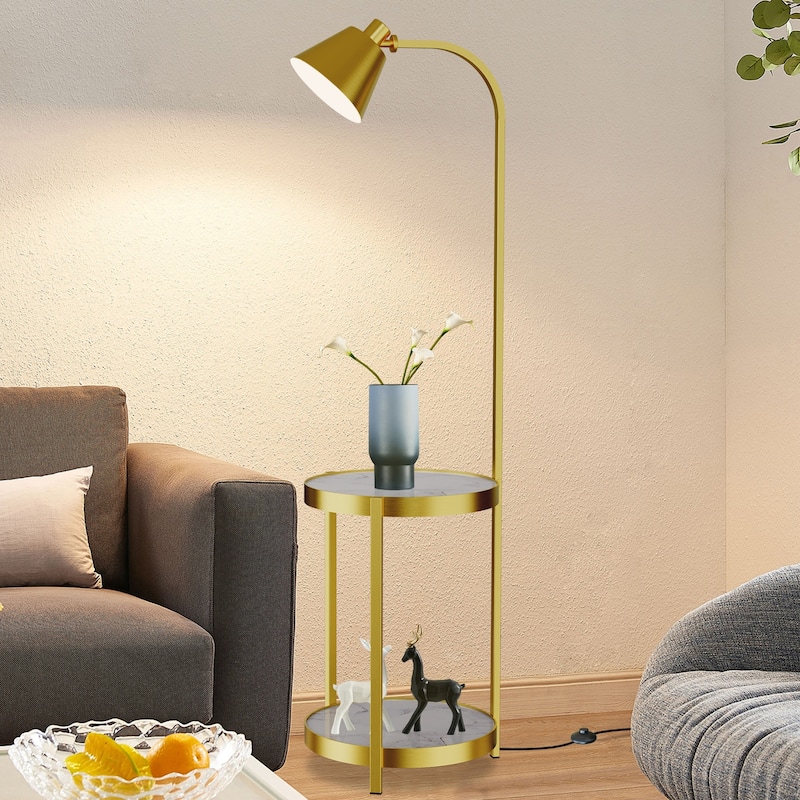 Home Floor Lamp with Side Table, USB Charging Port, Golden Iron Frame - 61"