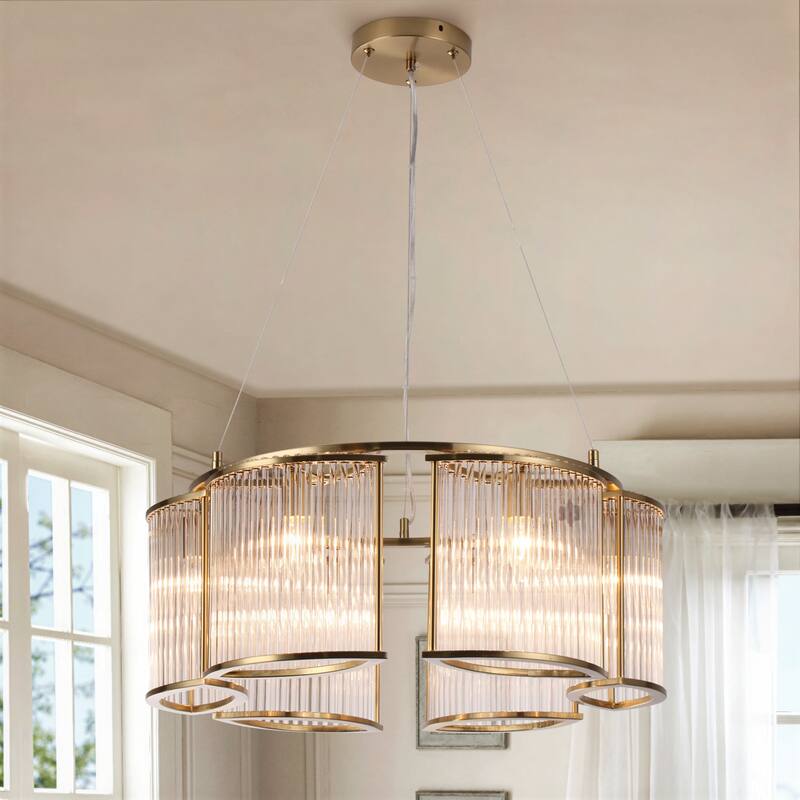 Modern Glam 6-Light Clear Glass Drum Chandelier for Living/Dining Room - Gold