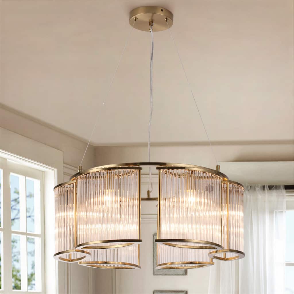Modern Glam 6-Light Clear Glass Drum Chandelier for Living/Dining Room - Gold