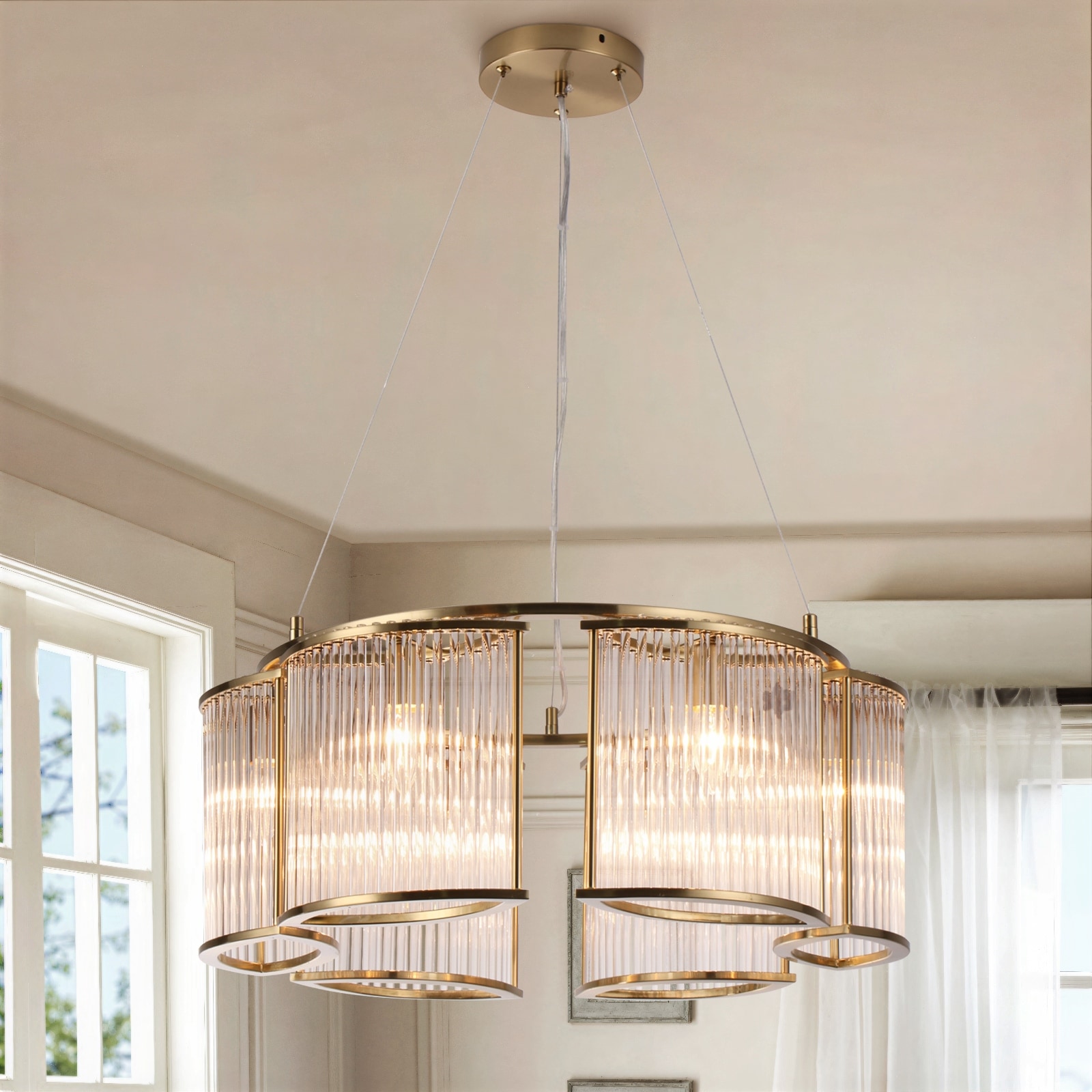 Modern Glam 6-Light Clear Glass Drum Chandelier for Living/Dining Room - Gold