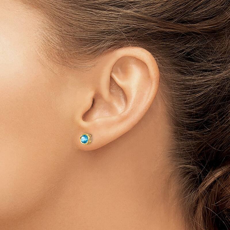 Curata 14k Yellow Gold Bezel 5mm Genuine Gemstone Birthstone Stud Earrings