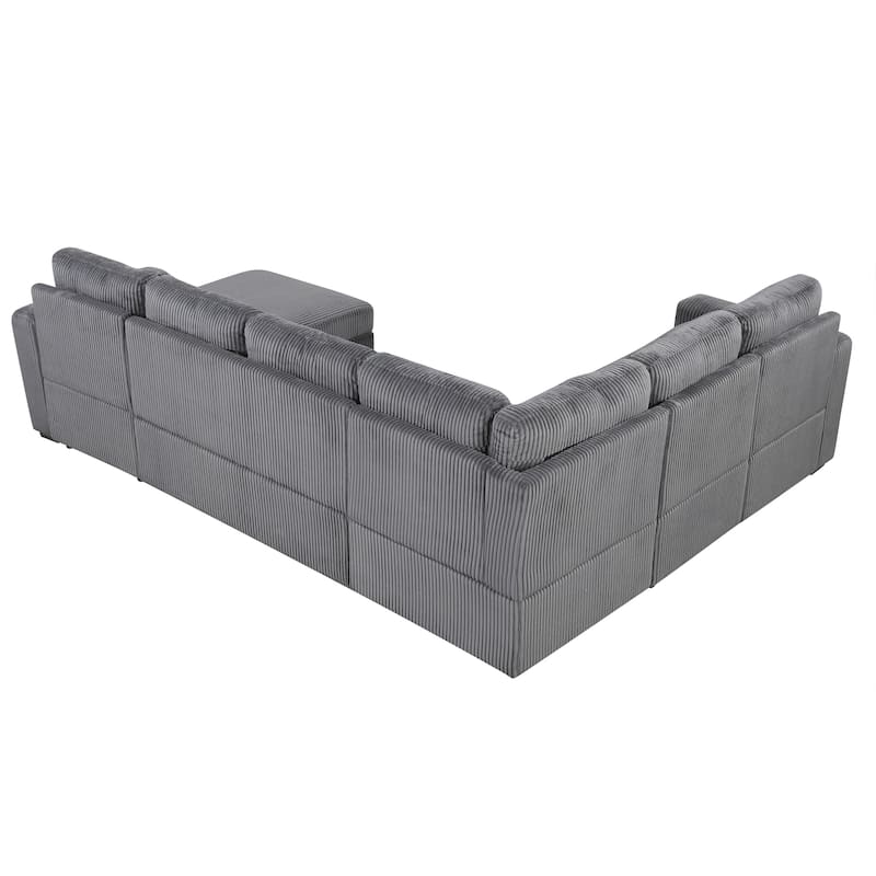115.6" Corduroy U-Shaped Sectional Sofa with Pull-out Bed, Storage & USB Ports