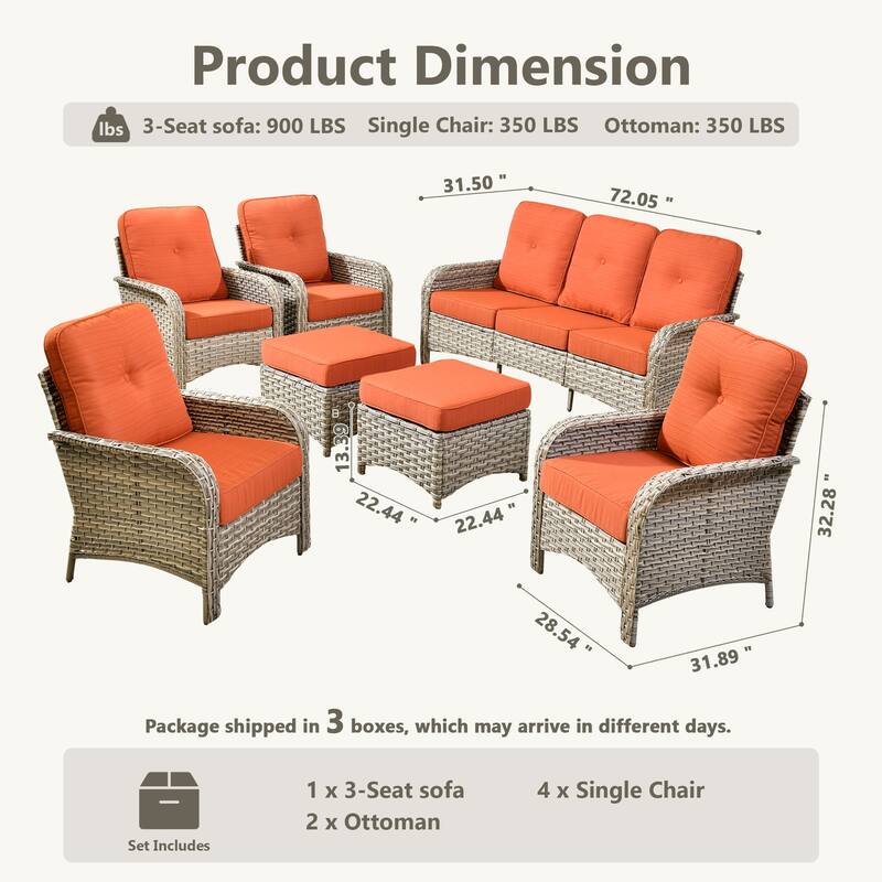 XIZZI 7-Piece Outdoor Patio Furniture Conversation Set with Ottomans