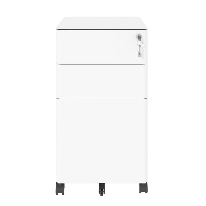 3-Drawer Mobile File Cabinet with Lock, All-Steel Metal Storage on Wheels, Two Shallow & One Deep Drawer, Anti-Tip Design