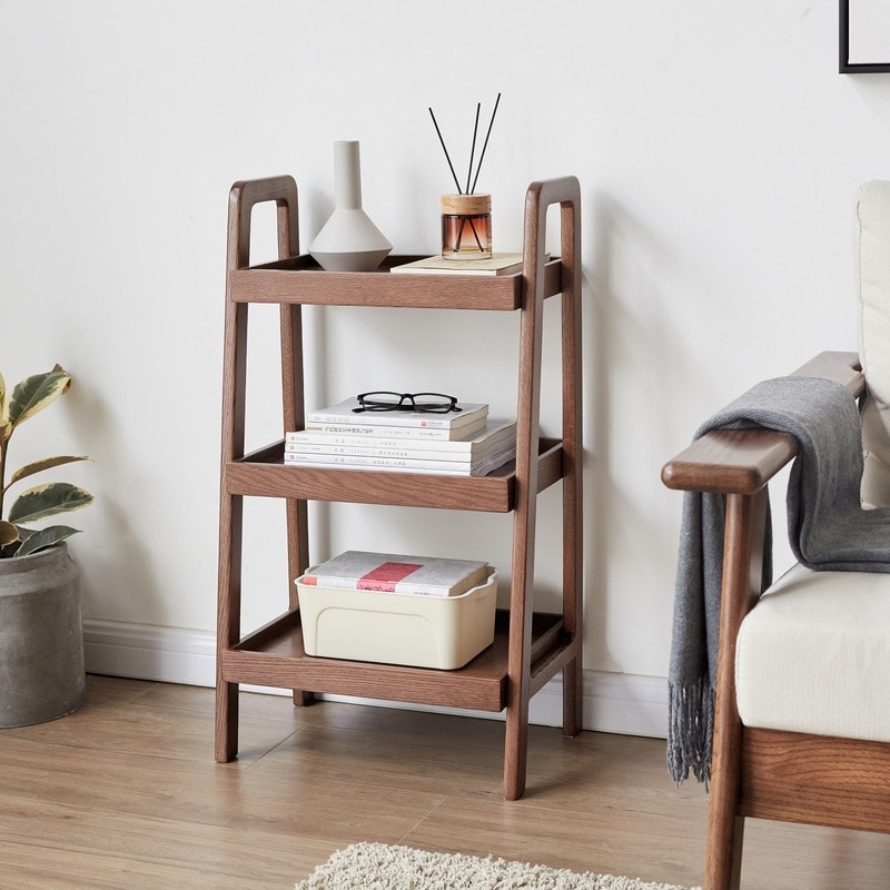 Solid Oak Wood Ladder Shelf,3-Tier Storage for Home & Office