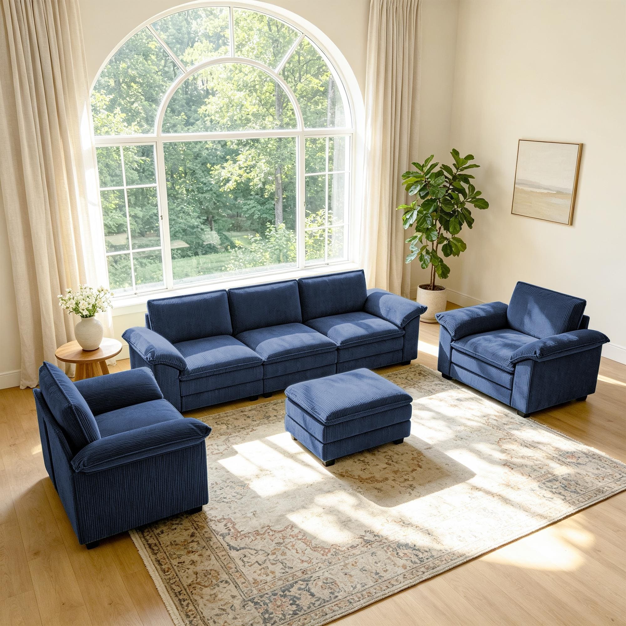 6-Piece Modular Living Room Set With Ottoman, Armchairs