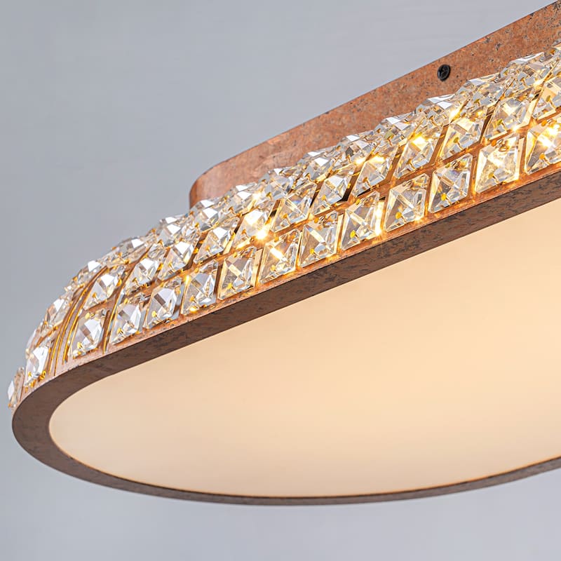 Retro French 38.6" W Antique Brass Linear Rectangle Crystal LED Flush Mount Ceiling Light