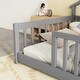 preview thumbnail 4 of 9, Grey Twin Size Pine Wood House-Shaped Bedside Floor Bed with Guardrails, Slats, without Door