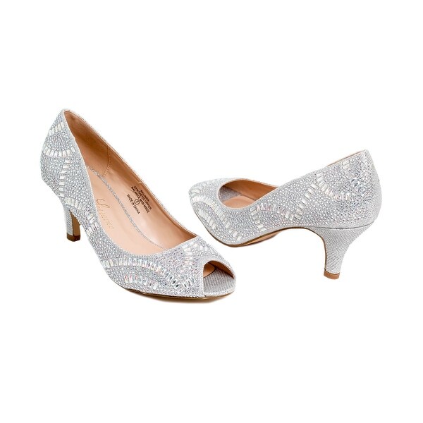 Rhinestone Low-Heel Peep-Toe Pump