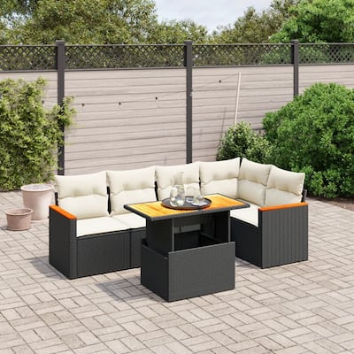 vidaXL Patio Sofa Set with Cushions Corner Sofas 5 Piece Poly Rattan Acacia - 21.7 x 39.4 x 28.7 in