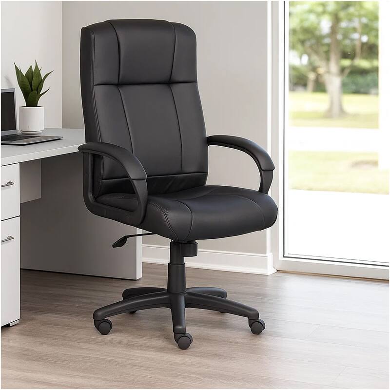 Ruia Executive High Back Office Chair, Black Soft Vinyl, Lumbar Support
