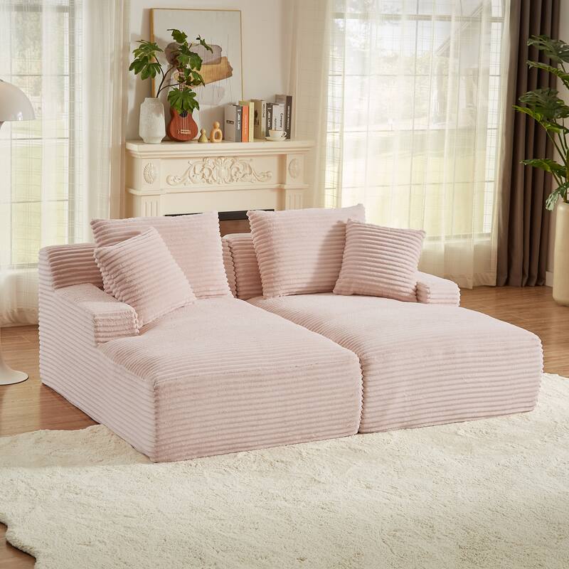 Corduroy Upholstery Cloud Modular Sectional Sofa with Chaise and Pillows, All-Foam Compression Design