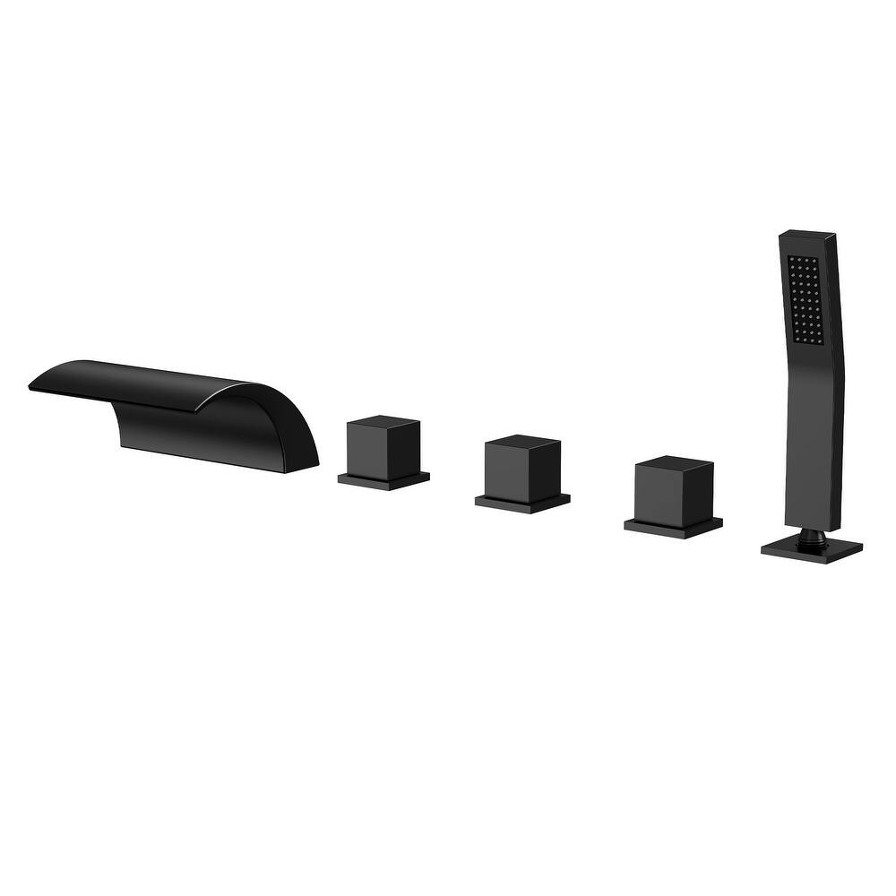 5-Hole 3-Handle Deck-Mount Waterfall Tub Faucet with Hand Shower,Waterfall Spout Bathtub Faucet