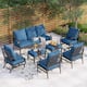 MAISON ARTS 6/7-Piece Patio Conversation Sets, Sofa Set with 2/4 x Single Chairs, 1 x 3-seater Sofa and Coffee Table/Ottomans - Set 6 - Peacock Blue