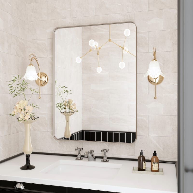 QuivaraView Rectangular Aluminum Framed Bathroom Vanity Mirror - 22" x 30" - Brushed Nickel