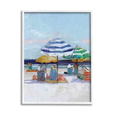 Stupell Calm Beach Umbrella People Relaxing Ocean Shoreline Framed Wall Art - Multi-Color