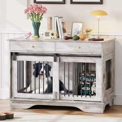 47" Large Dog Crate Furniture w/ 2 Storage Draws