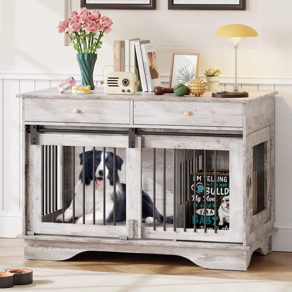 47" Large Dog Crate Furniture w/ 2 Storage Draws