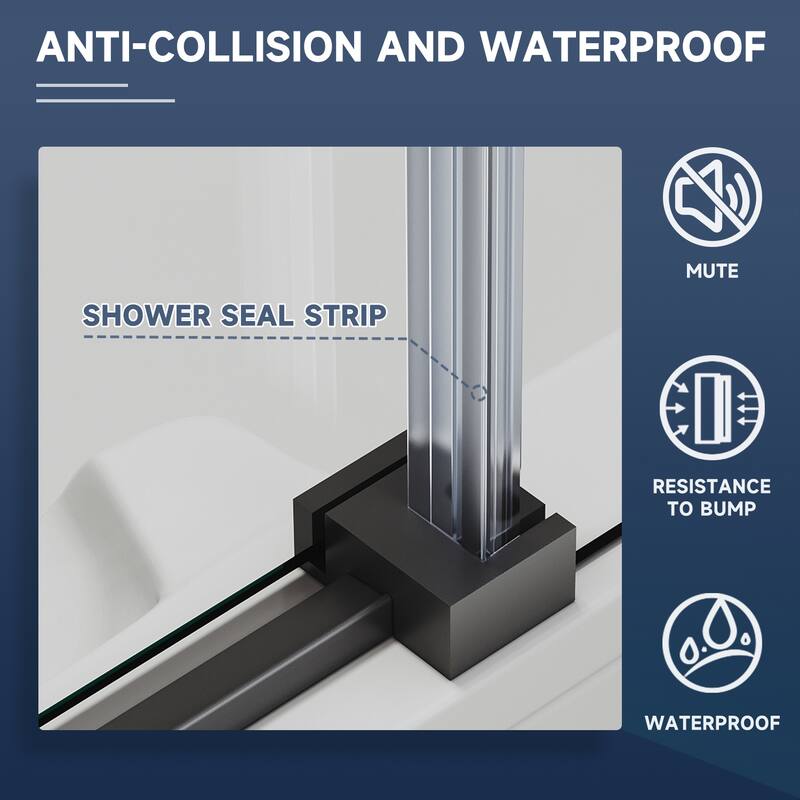 Elegant Frameless Shower Door Double Sliding Shower Glass Door 60"x72" with 5/16" Clear Tempered Glass