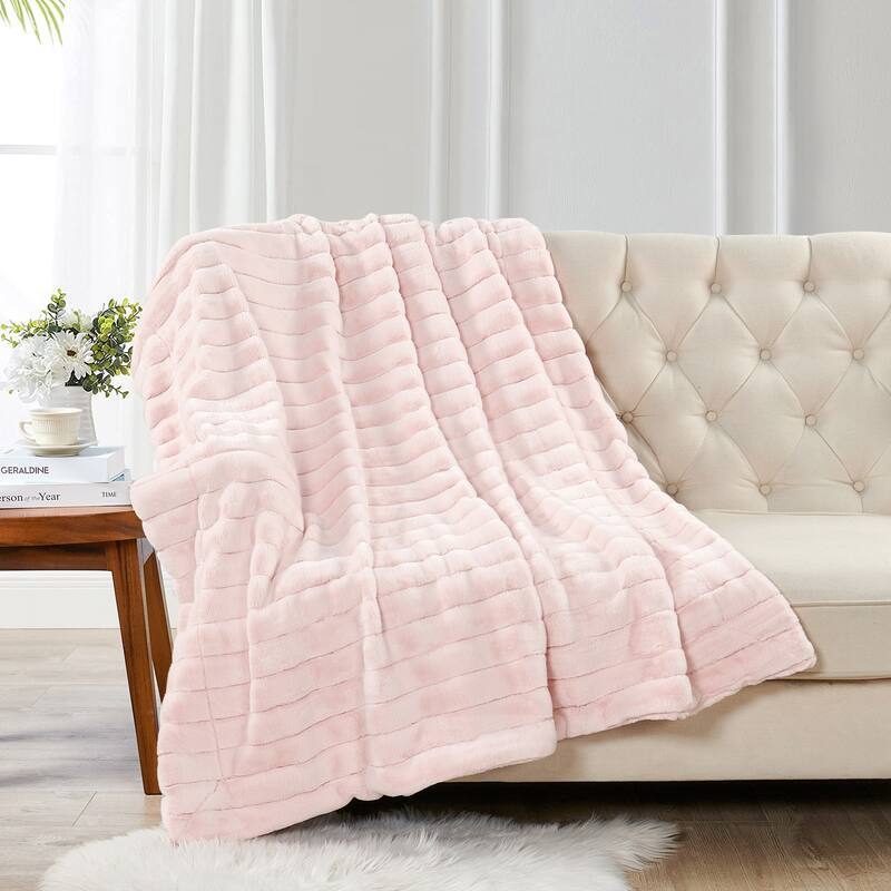 Solid Color SuperMink FauxFur Throw - 50" x 60" - Soft Pink