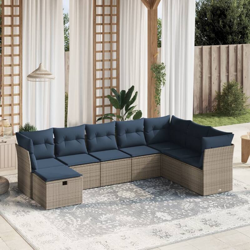 vidaXL Patio Sofa Set with Cushions Outdoor Conversation Furniture Poly Rattan - 24.4" x 24.4" x 27.2" - Gray without table